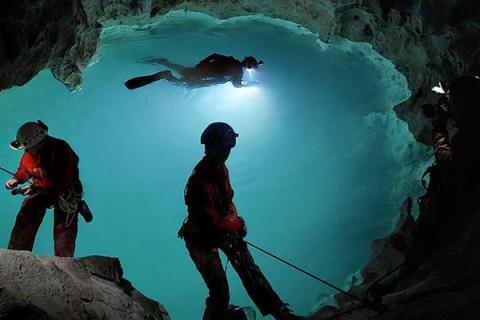  Penn State Professor Jennifer Macalady entering a cave 